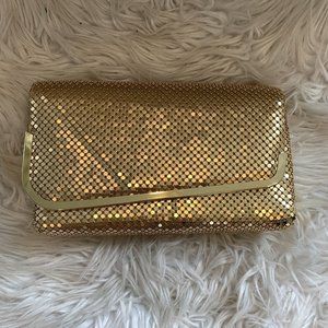 Vintage 1990s Gold Evening Bag with Shoulder Strap Aluminum Mesh La Regal